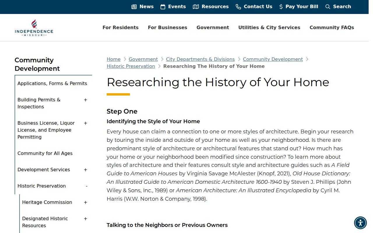 Raytown previous residents house-history research method for Jackson County