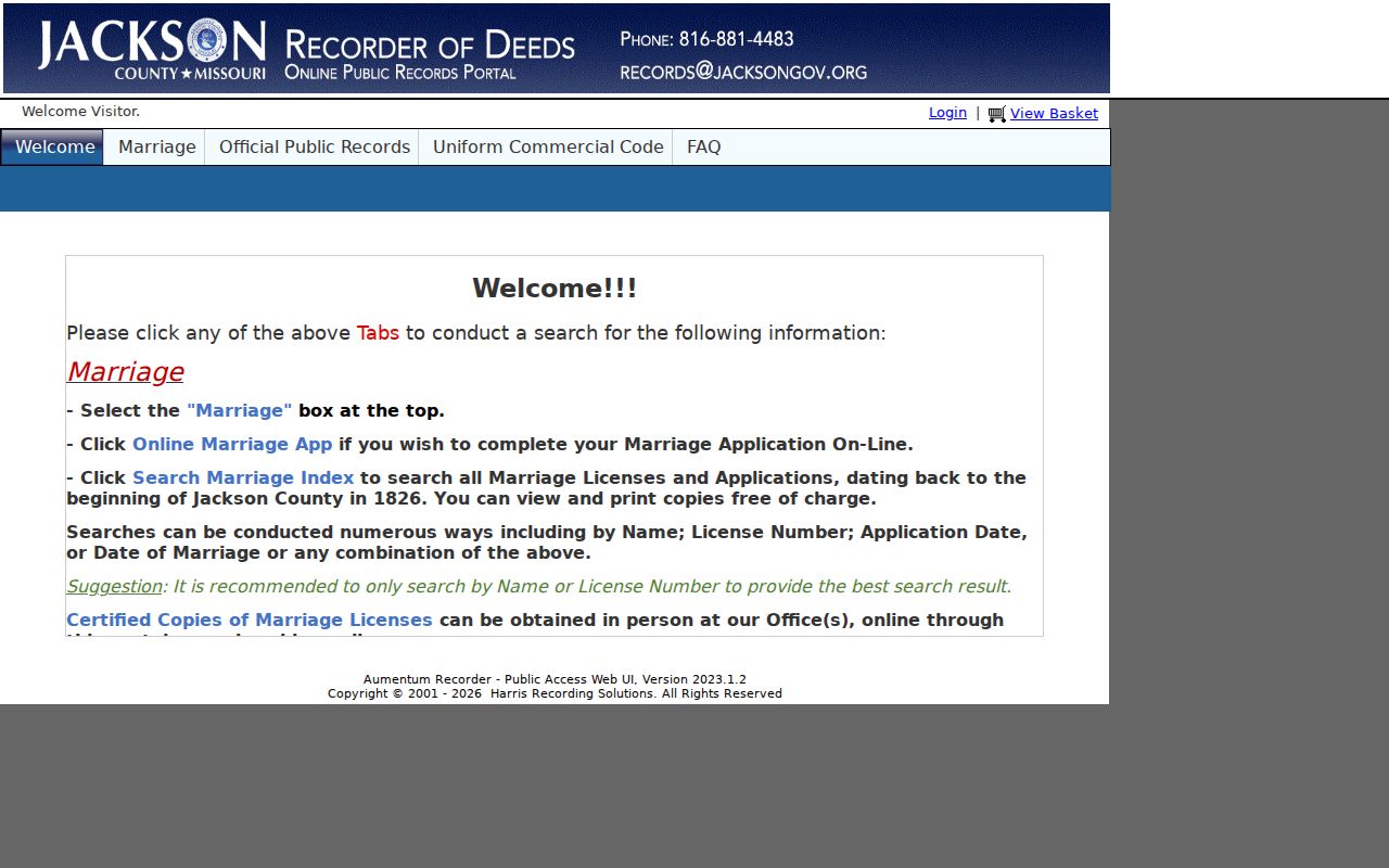 Raytown street directory Jackson County Recorder Aumentum public-records portal